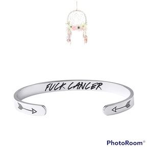 Silver Bracelet Bangle Hidden Message F*ck Cancer Inspirational Jewelry